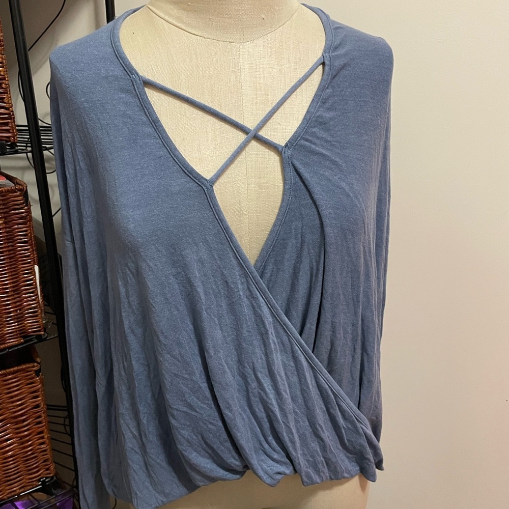 Blue Crisscross Wrap Top long sleeve